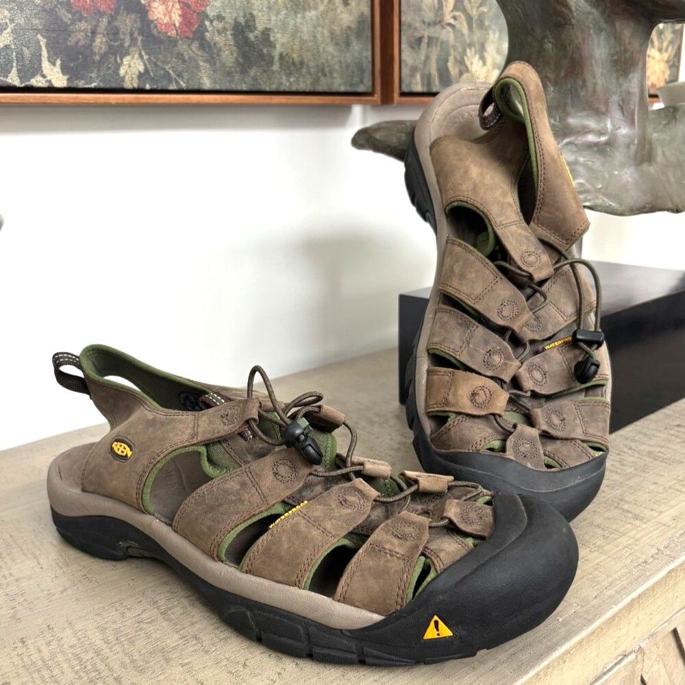 KEEN Newport Waterproof Leather Hiking Sandals Bison Brown Size 15